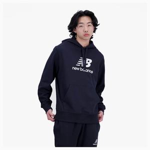 Clothing Mens Long Sleeve Tops: Mens New Balance Essentials Stacked Logo French Terry Hoodie – Black