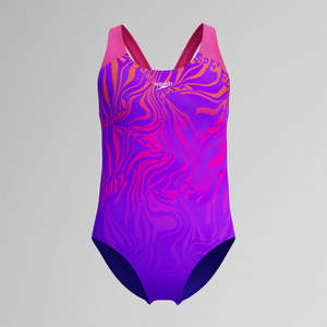 Clothing Kids: Speedo Girls Placement Splashback Swimsuit Purple/Pink