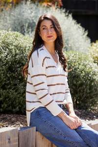 Stripe V Neck Pullover