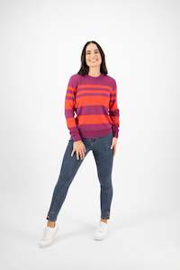 Knitwear: Stripe Round Neck Knit Sweater