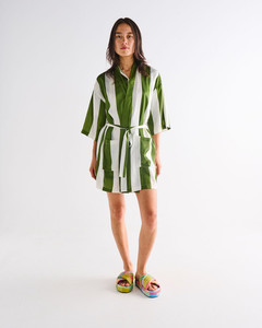 Kip & Co Eco Satin Robe - Moss Stripe thesundaysociety