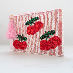 Products: Beaded Pouch Purse - Pink Cherries thesundaysociety