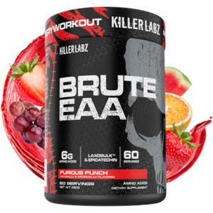 Killer Labz: Brute EAA - 60 Serves - 4 delicious flavours, Furious Punch, Rest in Peach, Sour Gummy Worms , Southern Sweet Tea