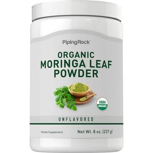 Frontpage: Piping Rock - Moringa Leaf Powder (Organic), 1000mg per serve, 8 oz (227 g) Bottle
