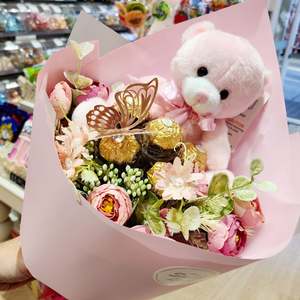 Baby Pink Carroll Teddy Chocolate Bouquet