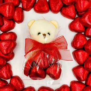 5 Mini Teddy with Red Chocolate Hearts