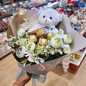 Baby Blue Carroll Teddy Chocolate Bouquet