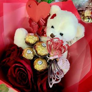 Valentine White Teddy Chocolate Bouquet