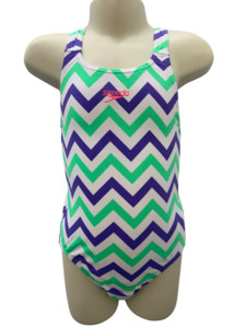Preschool Girls Swimwear: Speedo Medalist One Piece - Zig Zag Green/Purple