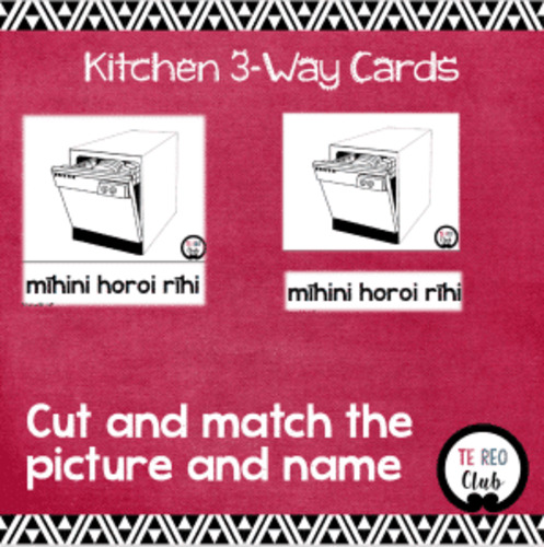 Products: Kitchen Labels - 3 Part Cards (Black & White) - The Te Reo Māori Classroom