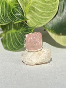 Rose Quartz Sterling Silver Rough Crystal Ring - Size 7, One of a Kind
