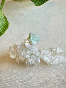 Aquamarine Sterling Silver Rough Crystal Ring - Size 8