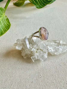 Rose Quartz Sterling Silver Rough Crystal Ring - Size 9