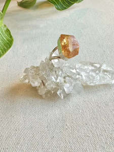 Citrine Sterling Silver Rough Crystal Ring - Size 6