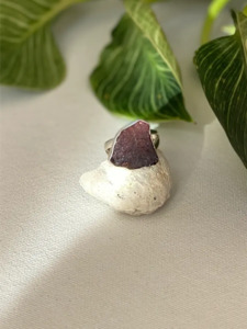 Jewellery: Large Rough Garnet Sterling Silver Ring-Size 7, One of a Kind