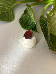 Large Rough Garnet Sterling Silver Ring-Size 8, One of a Kind