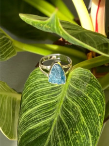 Jewellery: Large Rough Apatite Sterling Silver Ring-Size 11, One of a Kind