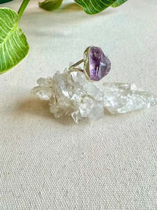 Rough Amethyst Sterling Silver Ring - Size 6