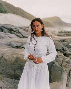 Clothing 1: Long Sleeve White Bohemian Cotton and Crochet Maxi Dress