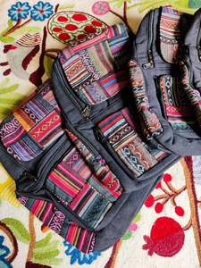 Accessories: Cotton Embroidered Patchwork Backpack