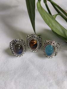 Sterling Silver Favourites: Large Oval Stone Boho Traditional Ring