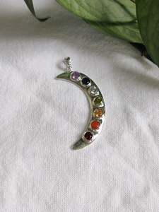Sterling Silver Favourites: Silver Rainbow Chakra Crescent Moon Pendant