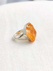 One Off Sterling Silver: Citrine Sterling Silver Rough Crystal Ring - Size 7