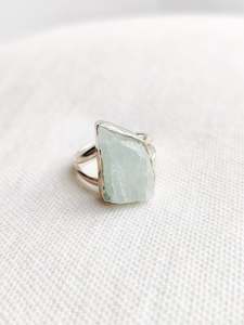 One Off Sterling Silver: Aquamarine Sterling Silver Rough Crystal Ring - Size 7