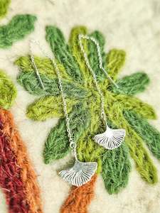 Earrings: Sterling Silver Ginkgo Leaf Thread Chain Earrings