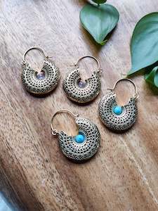 Amethyst Pieces: Brass & Stone Earrings