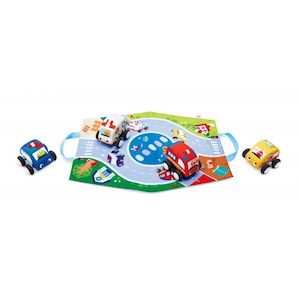 6 Months: Hape Pull-Back Plush Car Set