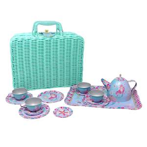 Pink Poppy: Pink Poppy Shimmering Mermaid Tea Set in Basket