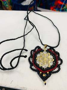 Accessories Cuff Bangles Pendants Macrame Crystals Pendants: Bohemian style handcrafted Macrame with brass necklace # 140