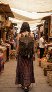 Bohemian style handcrafted Genuine leather Backpack  #5596