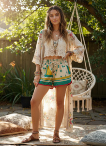 Boho Shorts: Bohemian style handcrafted Georgette shorts # 4495