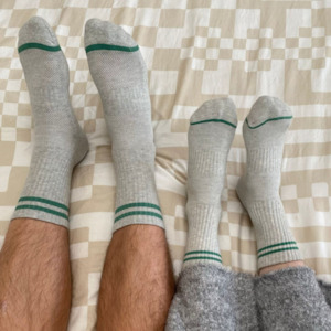 Le Bon Shoppe: Extended Boyfriend Socks - Light Grey + Green