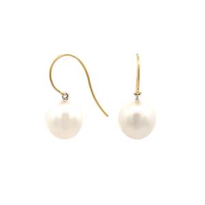 South Sea White Pearl Drop Earrings in Yellow Gold | 11.00mm