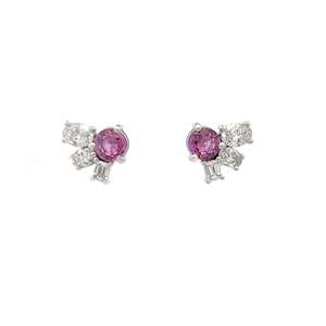 Studs Earrings: Pink Sapphire and Diamond Stud Earrings in White Gold
