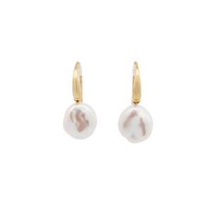 Baroque Pearl Drop Earrings in Yellow Gold