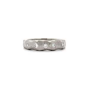 Ready To Ship Rings: Brilliant Diamond Hammered Finish Ring in White Gold