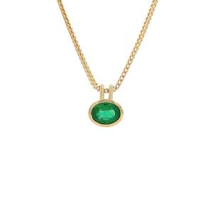 Bezel Set Oval Cut Emerald Pendant in Yellow Gold | 1.69ct