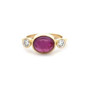 Ruby Engagement Rings: Ruby and Diamond Three Stone Ring in Yellow Gold | 3.75ct