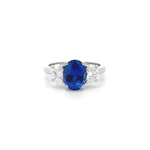 Enchant: Oval Cut Sapphire and Diamond Three Stone in Platinum | 2.18ct