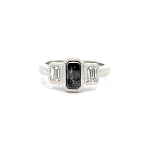 Dress Rings: Salt and Pepper Three Stone Ring in Platinum | 1.77ctw