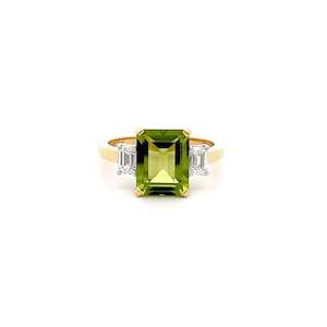 Peridot and Diamond Three Stone Ring in Yellow Gold | 3.29ct