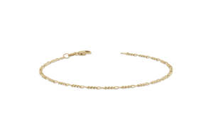 Chains: Fine Diamond Cut Figaro Chain Bracelet 3-1 in 9ct Gold