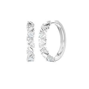 Baguette and Brilliant Cut Diamond Hoop Earrings in White Gold | 0.58ctw