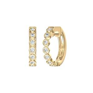 Bezel Set Brilliant Cut Diamond Huggie Earrings in Yellow Gold | 0.35ctw