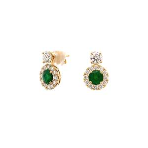 Studs Earrings: Emerald and Diamond Halo Drop Earrings in Yellow Gold | 2.28TCW