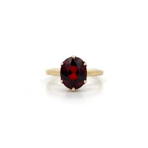 Ready To Ship Rings: Oval Cut Garnet Solitaire Ring in Yellow Gold | 5.95ct